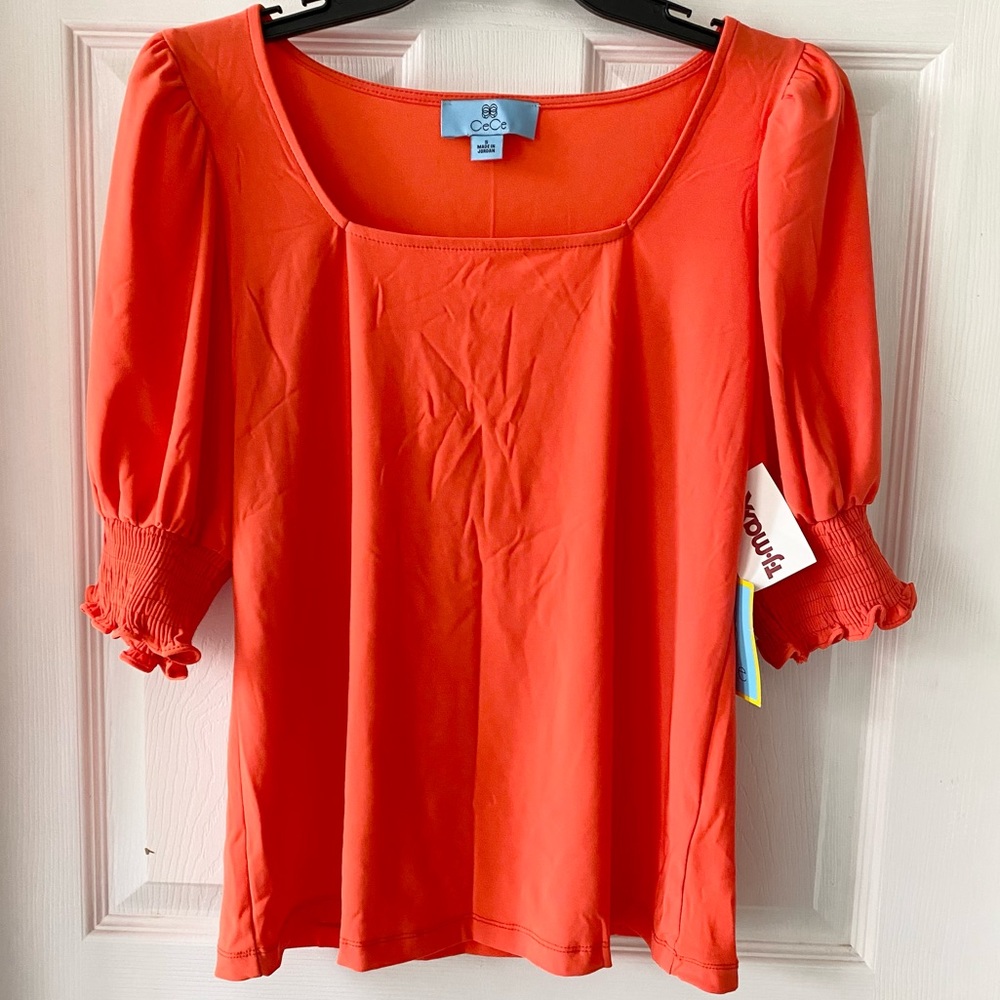 CeCe Orange Square Neckline Top | M